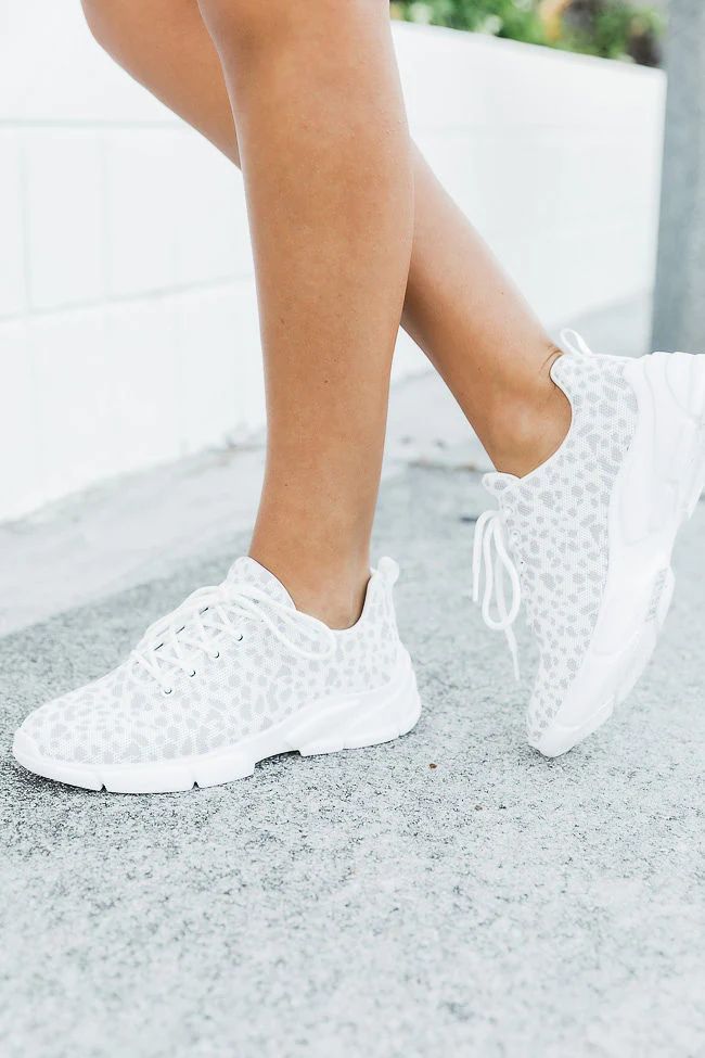 Mikala Grey and White Leopard Print Sneakers | Pink Lily