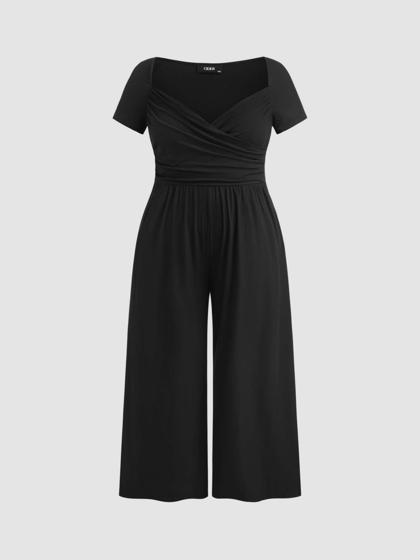 V-neck Ruched Straight Leg Jumpsuit Curve & Plus | Cider