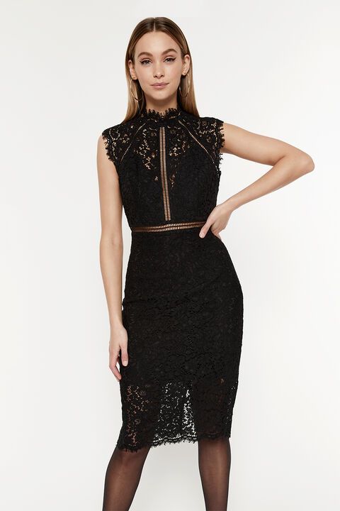 Lace Panel Dress in Black | Bardot (US)