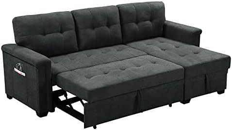 Lilola Home Ashlyn Contemporary Dark Gray Woven Fabric Padded Upholstered Modern Sofa Bed Couch Sect | Amazon (US)