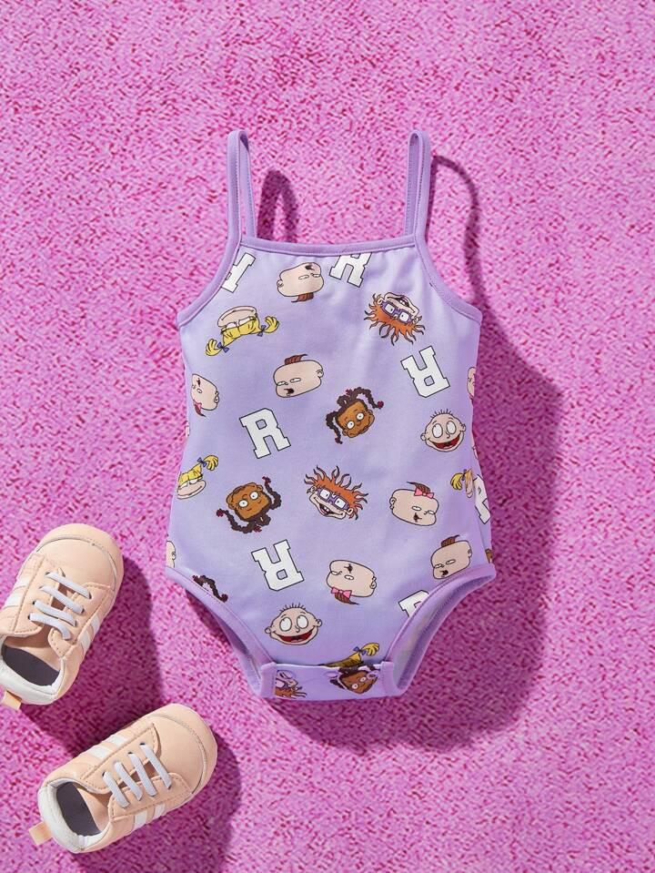 Nick 90s X SHEIN Baby Girl Cartoon & Letter Print Cami Bodysuit | SHEIN