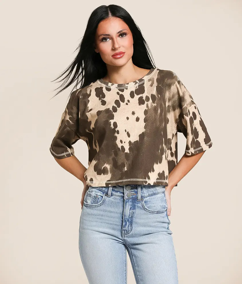 Cow Print Cropped T-Shirt | Buckle