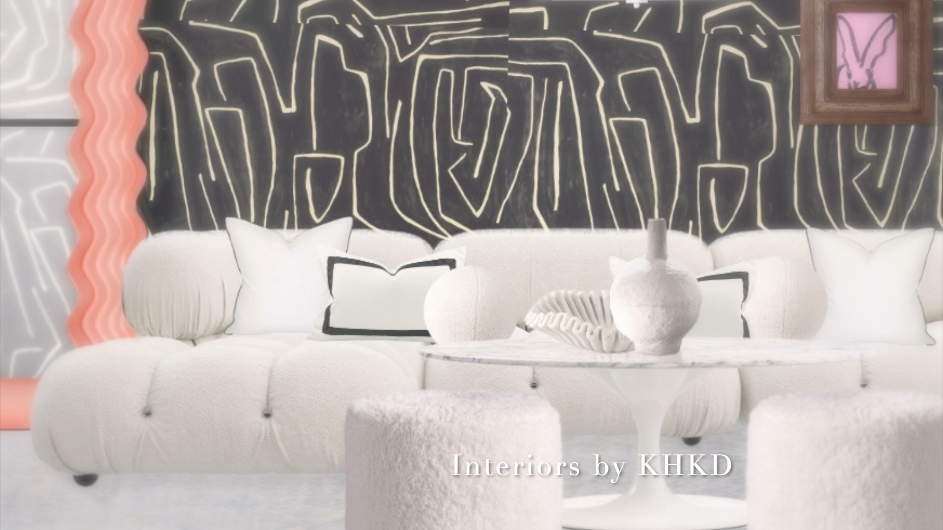 Spring is not all about pastels. The classical black and white color palette can be refreshing too just like how we designed this living room. A statement black wallpaper and a low-slung cloudy-white Bellini-inspired sofa set the tone for this modern living room--minimalist yet cozy and inviting thanks to the curved silhouettes, the sculptural forms and plush textures of the furnishings. The trims on the all-white pillows elevate the sofa with a contour look. The iconic waved floor backlit mirror is such a striking piece that serves as a functional art. Slonem's framed rabbit brings in a sense of playfulness and a subtle pop of color. A hand-knotted rug anchors the space with a touch of luxury and underfoot comfort. 

#LTKFind #LTKFestival #LTKhome