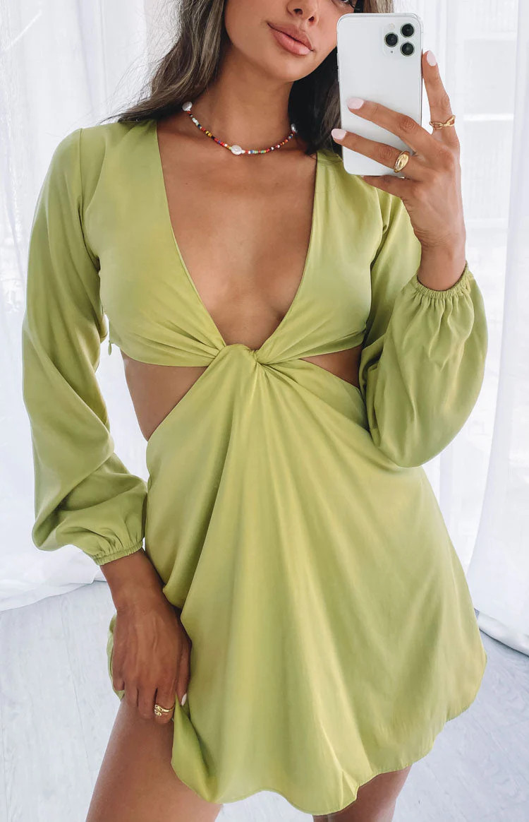 Mars Twist Mini Dress Green | Beginning Boutique (US)