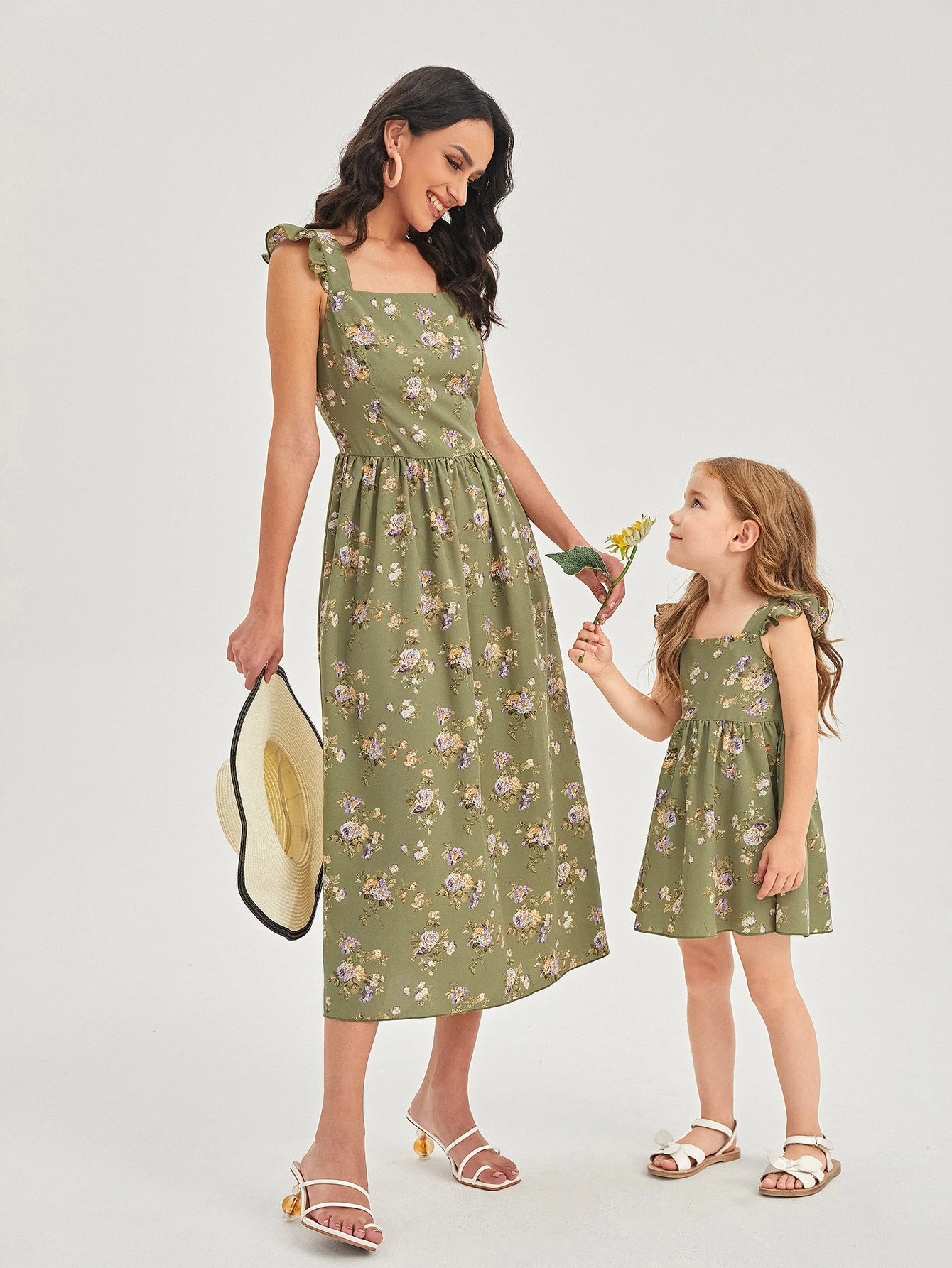 Toddler Girls 1pc Floral Print Butterfly Sleeve Dress | SHEIN