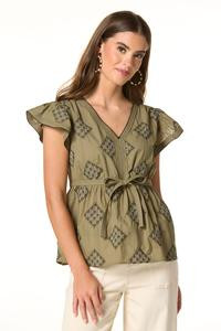 Cato Fashions | Cato Embroidered Flutter Sleeve Tie- Waist Blouse | Cato Fashions