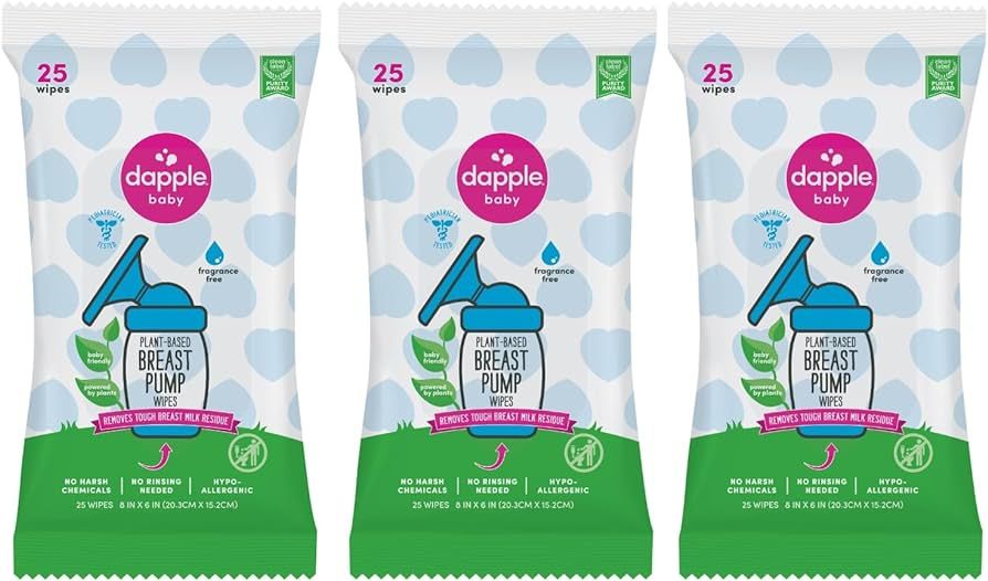 Breast Pump Wipes by Dapple Baby, 25 Count (Pack of 3), Fragrance Free, Plant Based & Hypoallerge... | Amazon (US)