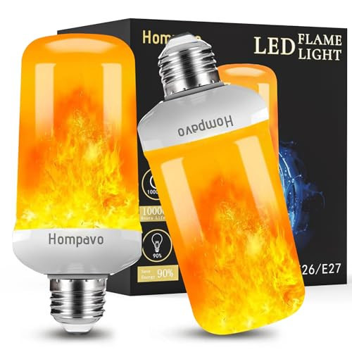 Hompavo 【Upgraded】 LED Flame Light Bulbs, 4 Modes Flickering Light Bulbs with Upside Down Effect, E26/E27 Base Flame Bulb for Halloween, Christmas, Indoor and Outdoor Decoration (White-2 Pack) | Amazon (US)