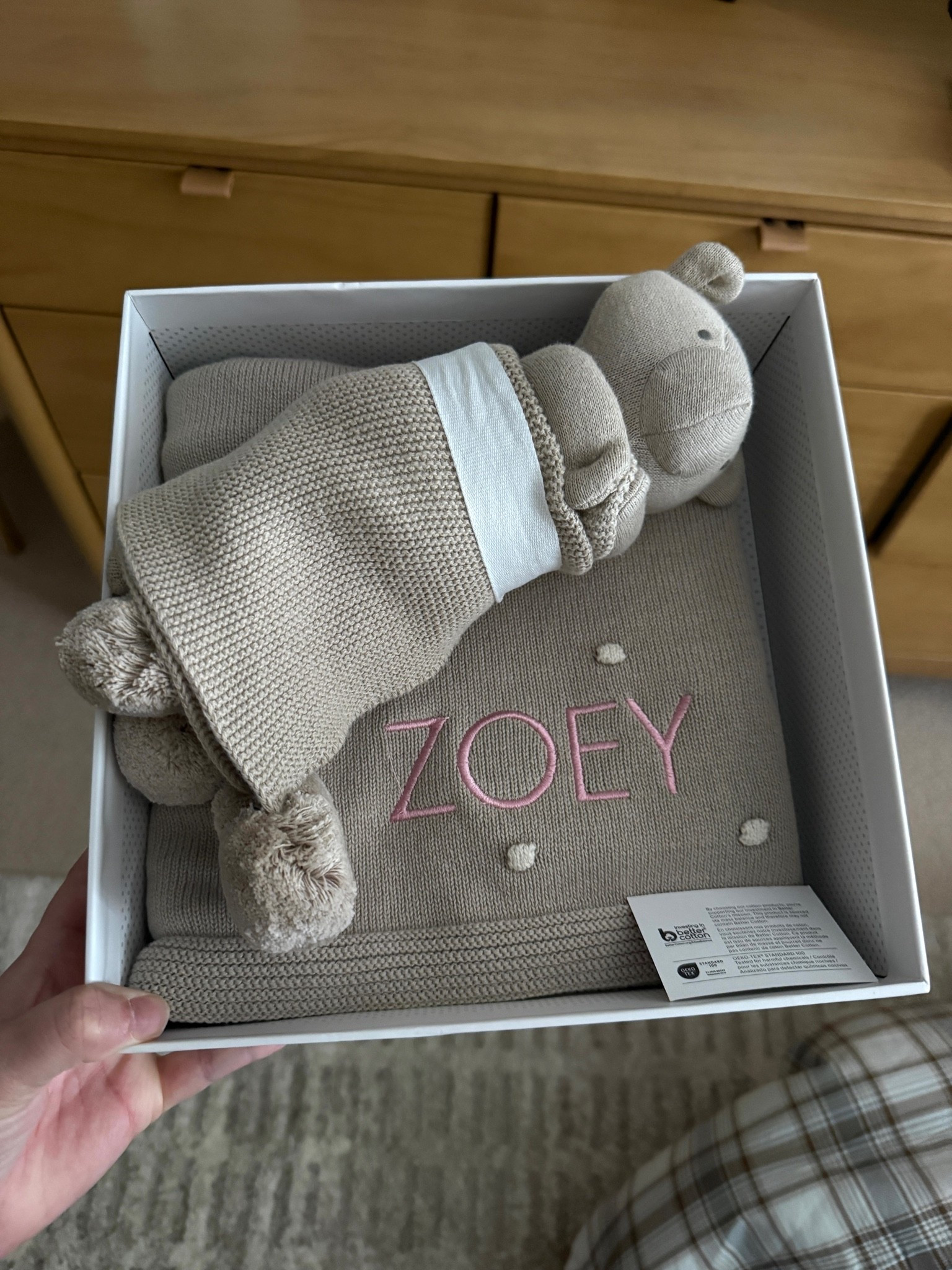 Cutie personalized knit blanket set - so cute!!! Color taupe

#LTKmomlife #LTKBaby #LTKKids