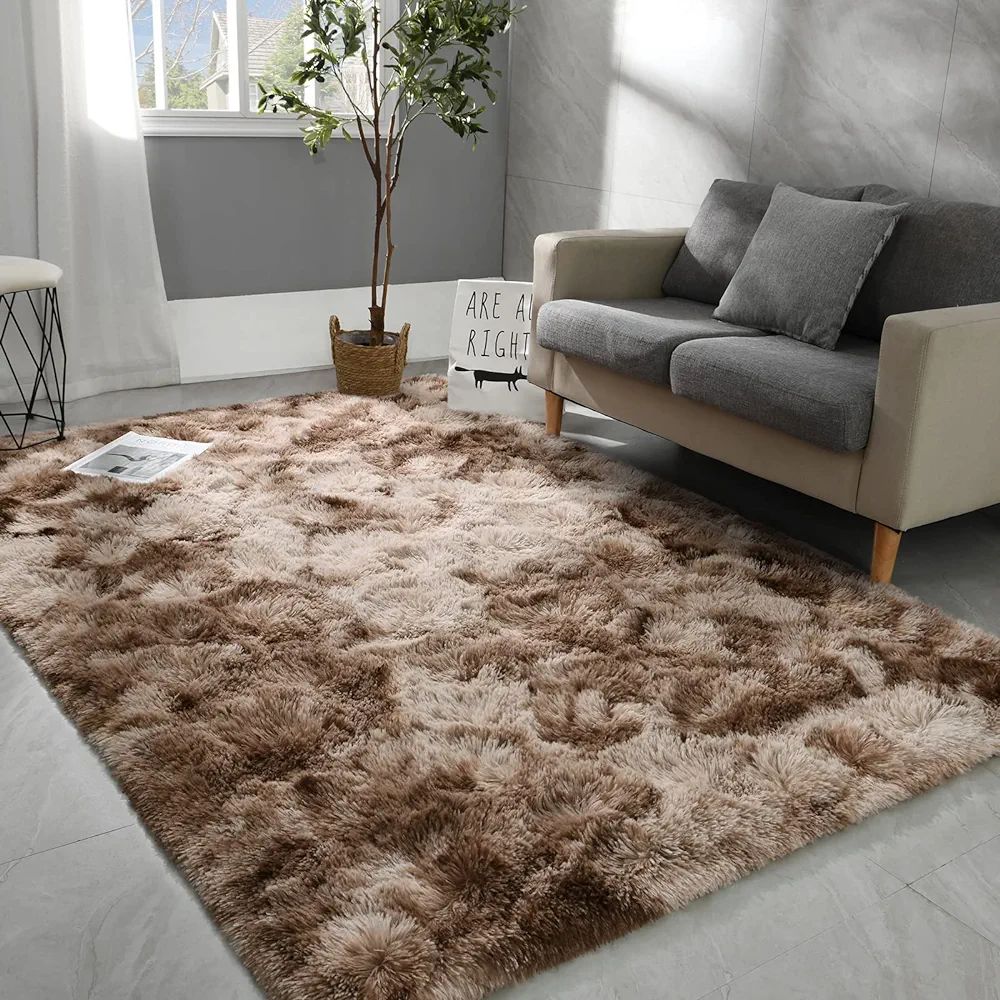 4x6 Large Area Rugs for Living Room, Super Soft Fluffy Modern Bedroom Rug, Tie-Dyed Brown Indoor ... | Amazon (US)
