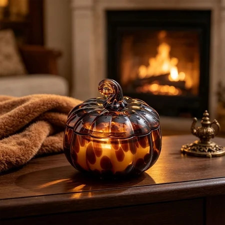 5.12 Inch Glass Pumpkin Jar Candle, Pumpkin Shaped Candle Fall Candles, Autumn Decorative Pumpkins for Fall, Halloween Candle for Home Thanksgiving Pumpkin Decor & Fall Candles and Lanterns | Walmart (US)