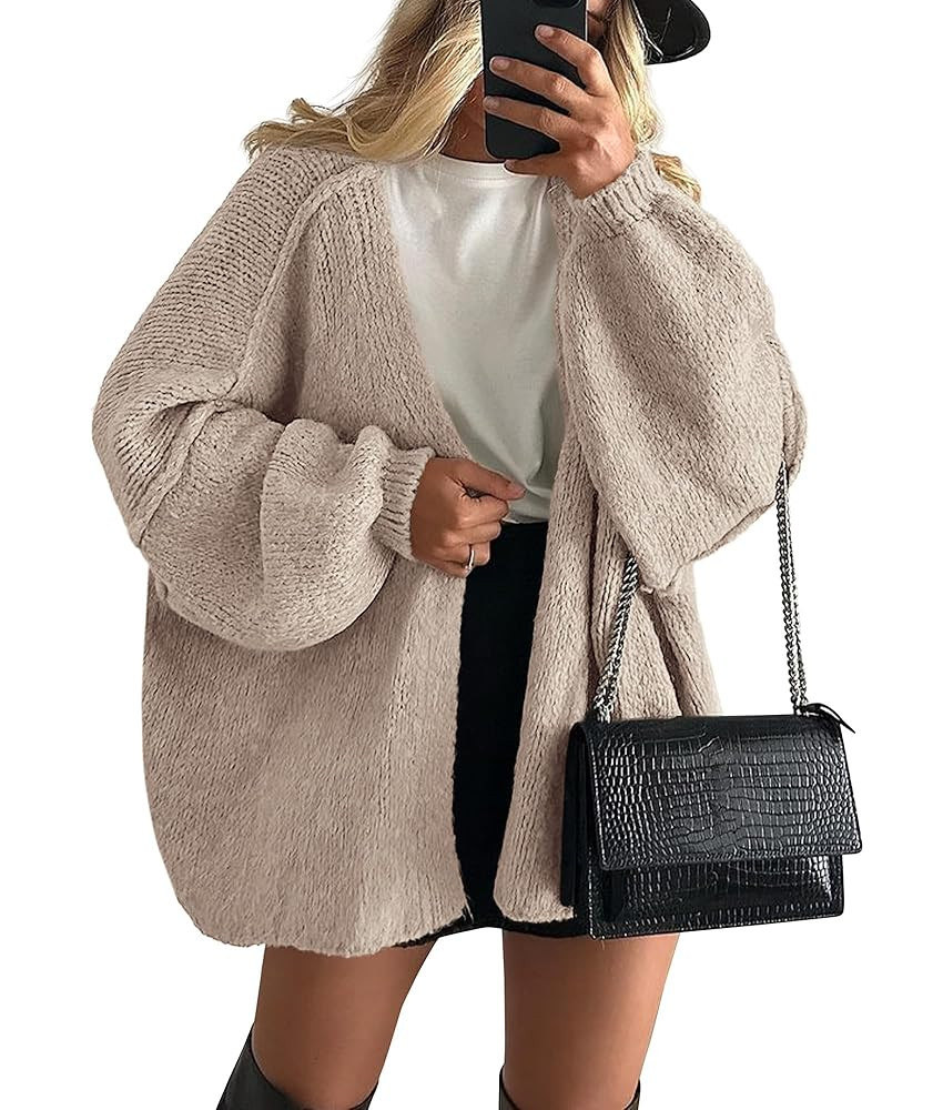 PRETTYGARDEN Womens Oversized Cardigan Sweaters 2025 Fall Long Lantern Sleeve Knit Open Front Lig... | Amazon (US)