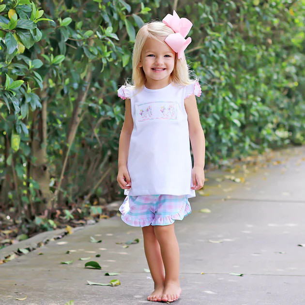 Unicorn Pink and Aqua Plaid Short Set | Classic Whimsy