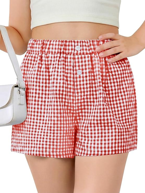 Haloumoning Girls Plaid Shorts Kids Gingham Elastic Waist Wide Leg Short Pants with Pockets 5-14 ... | Amazon (US)