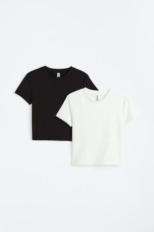 2-pack Crop T-shirts - Light gray melange/white - Ladies | H&M US | H&M (US + CA)