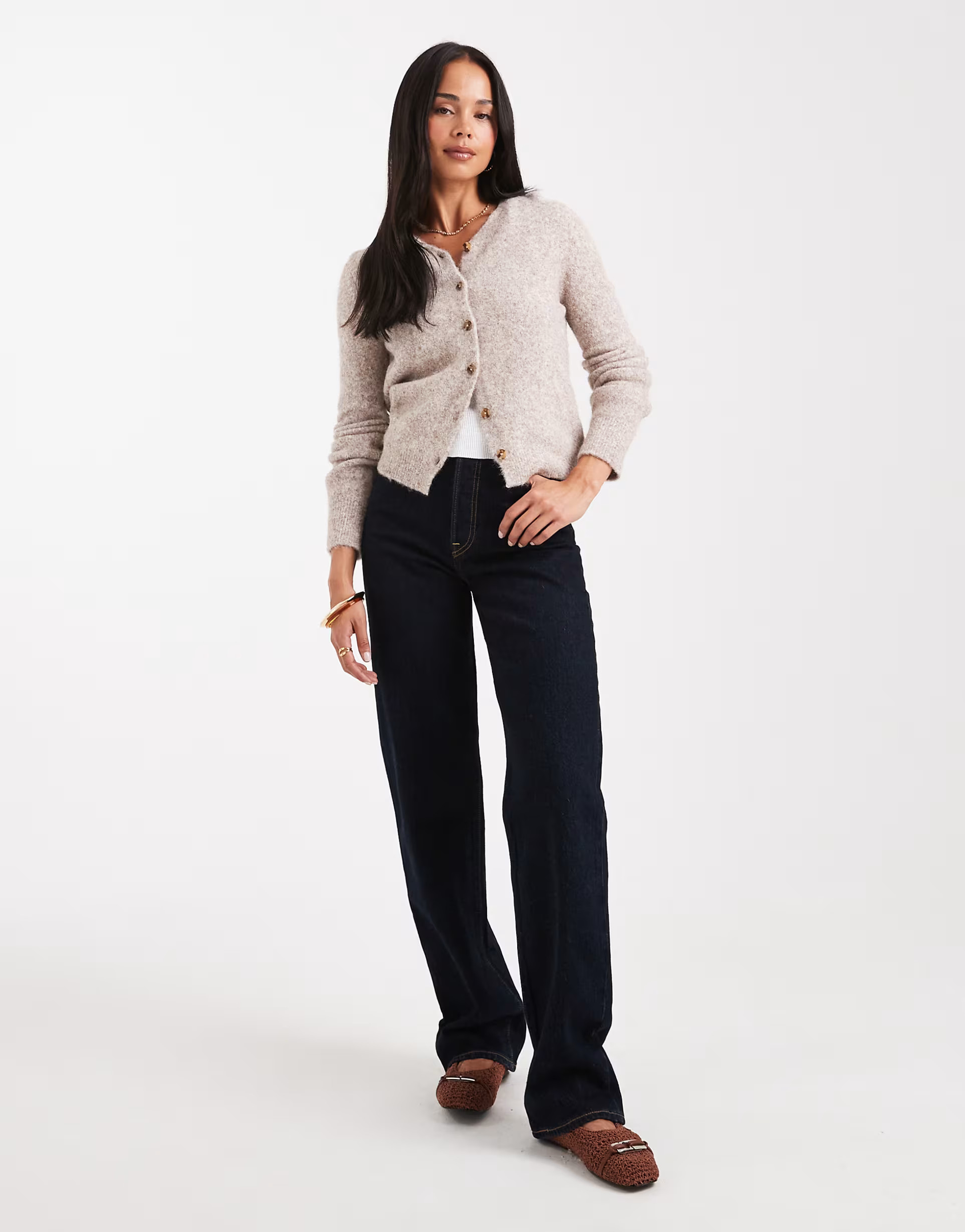 ASOS DESIGN v neck fitted cardigan in mocha | ASOS (Global)