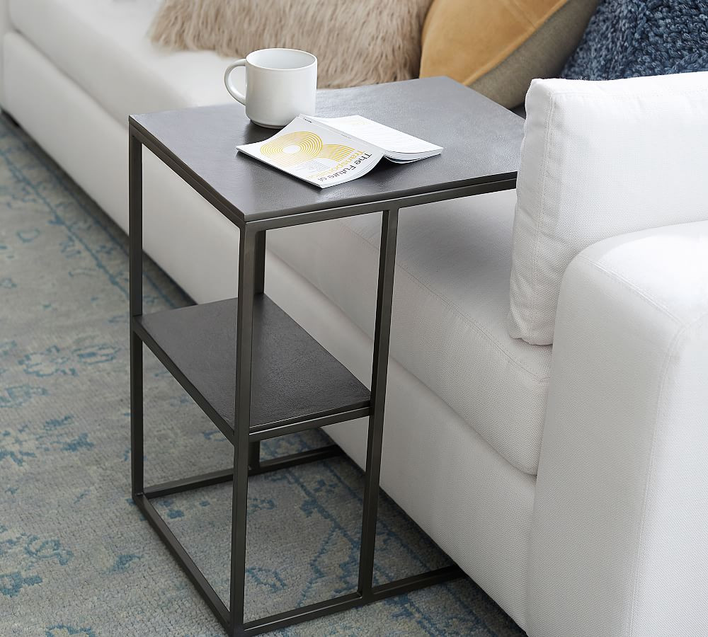 Duke Rectangular Metal C-Table with Shelf | Pottery Barn (US)