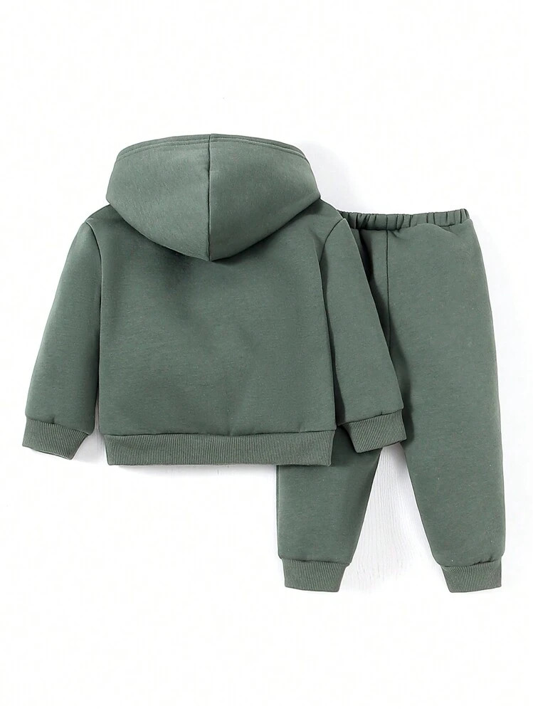 Cozy Pixies Baby Boy Letter Graphic Kangaroo Pocket Hoodie & Sweatpants | SHEIN