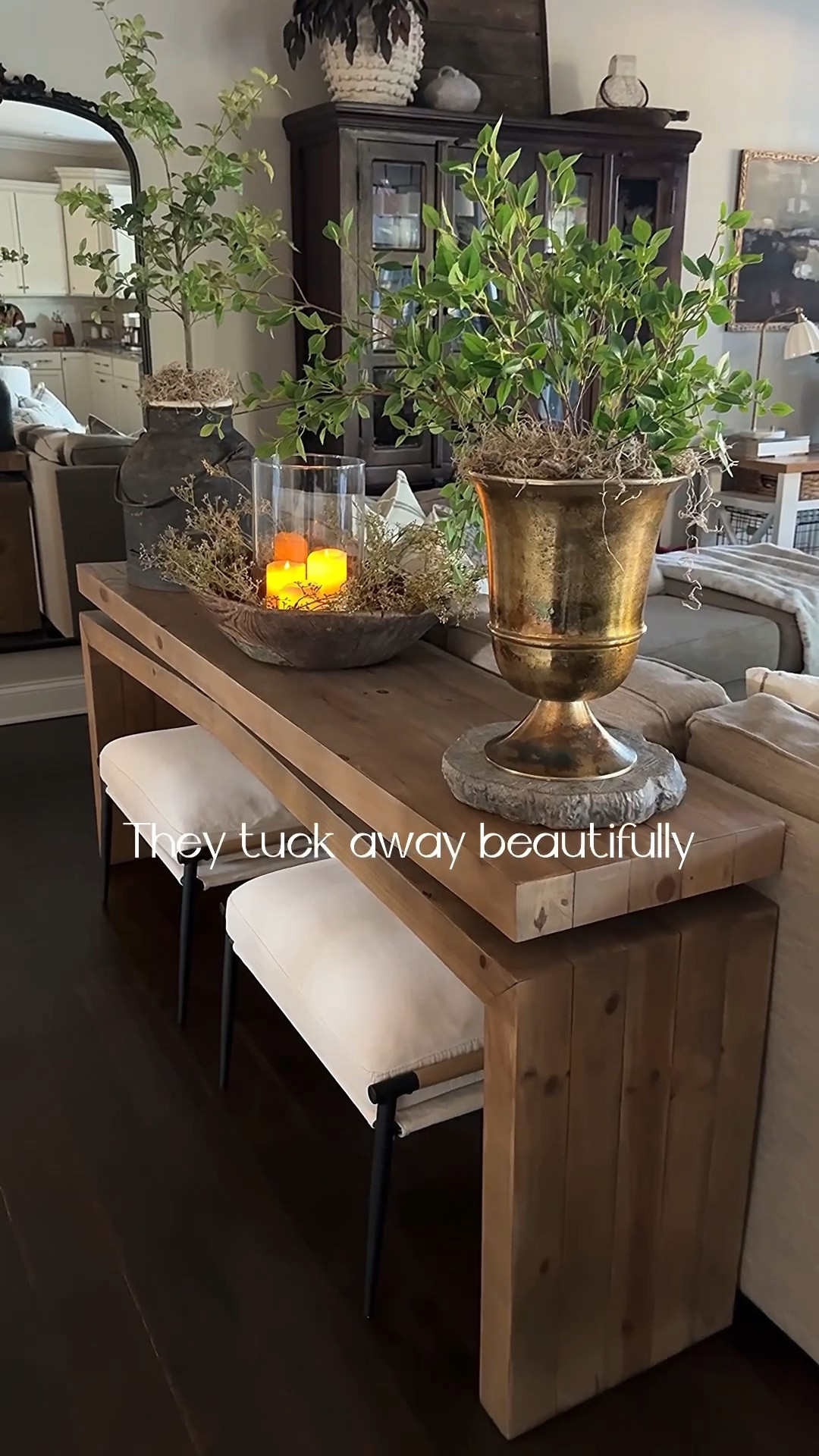Need extra seating for the holidays? I finally found these beautiful ottomans and they are perfect. I slid them right underneath my dream console table. They tuck away beautifully🥰
My console table is the color Sierra Rustic and it’s 78” long.

White rectangular ottoman, brown rectangular ottoman, console table, vintage wood bowl, rice stems, glass cylinder, flameless candles, bronze urn, greenery stems, vintage cans, floor lamp with woven shade, stone pedestal, vintage milk can

#LTKstorytime #LTKHome #LTKSeasonal