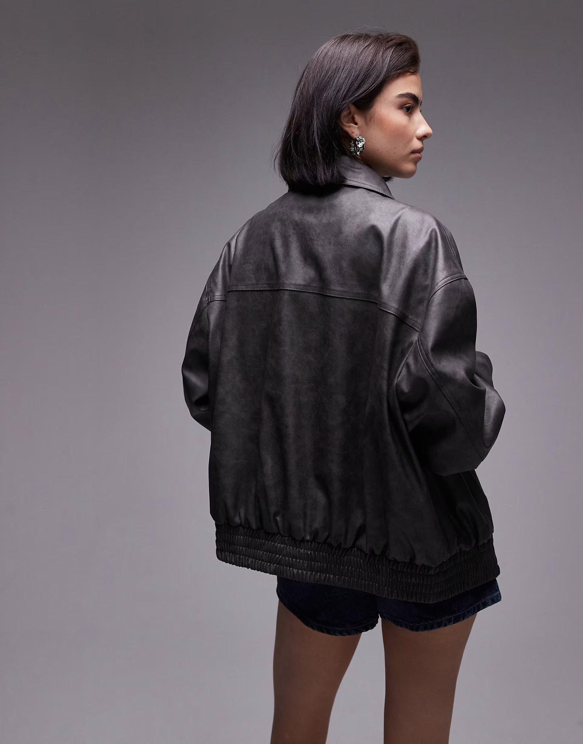 Topshop faux leather bomber jacket in washed black | ASOS (Global)
