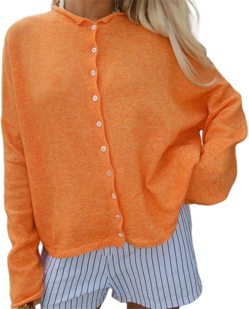 Women Knitted Cardigan Sweaters Long Sleeve Button Down Loose Knitwear Tops Y2k Vintage Jumper Kn... | Amazon (US)