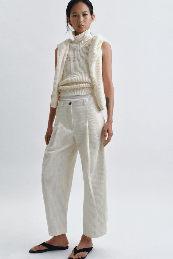 ZW COLLECTION STRIPED BARREL TROUSERS | Zara UK