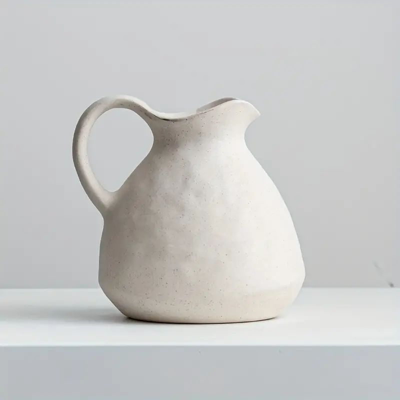 1pc Ceramic White Vase With Handle, Rustic Pitcher Vase For Home Decor, Vintage Jug Vase For Farm... | Temu Affiliate Program