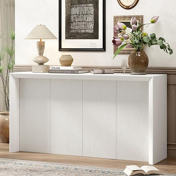 GDFStudio 59.7" Modern Console Table with Acacia Wood Veneer, Wavy Texture Narrow Entryway Table,... | Amazon (US)