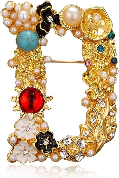 RINHOO Pearl Initial Brooch Pin Crystal A-Z 26 Alphabet Letters Brooch Colorful Enamel Breastpin ... | Amazon (US)