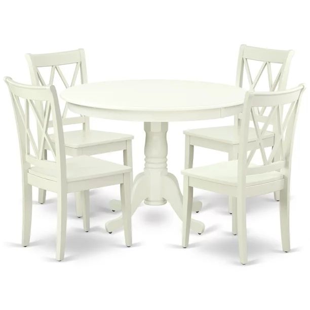 HLCL5-LWH-W 5-Piece Round 42 inch Table and 4 Double X back Chairs - Walmart.com | Walmart (US)