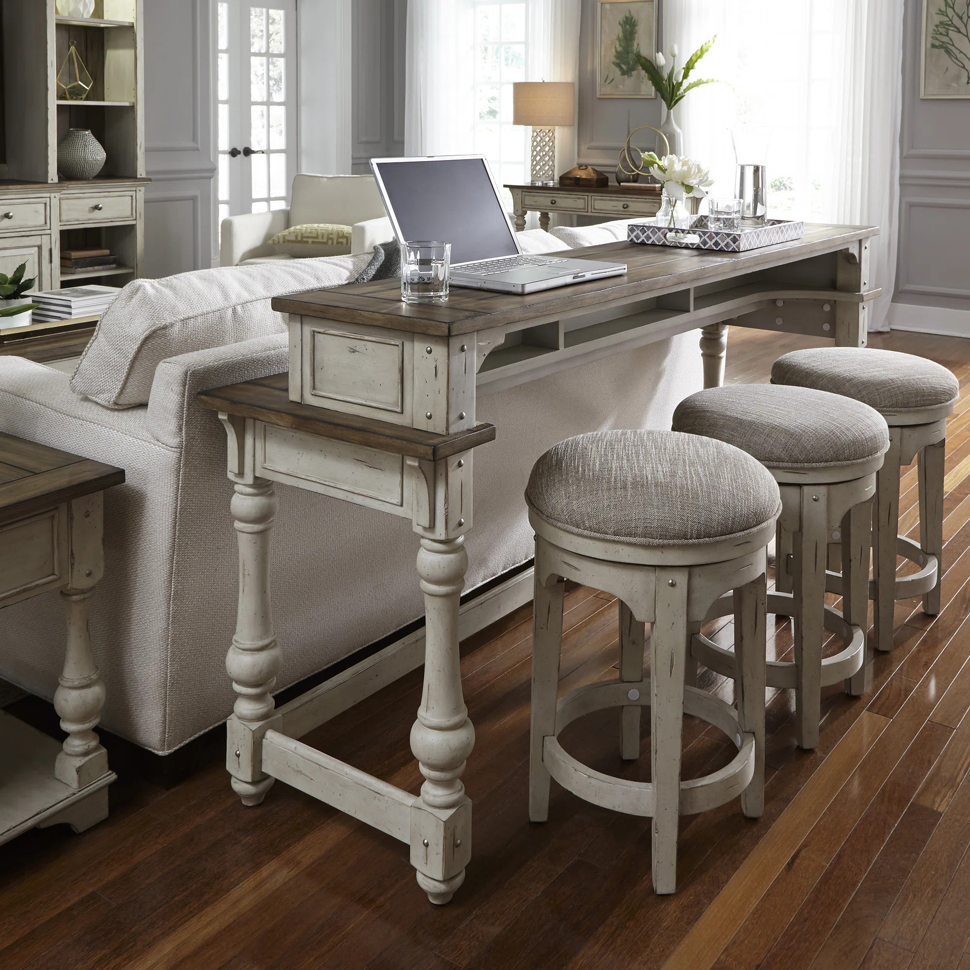 Hexham Console Table and 3 Upholstered Stools Set | Wayfair North America