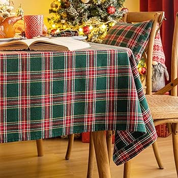 AQOTHES Red Green Plaid Christmas Tablecloth 60x84, Tartan Table Cloth Decorations, Winter Holida... | Amazon (US)