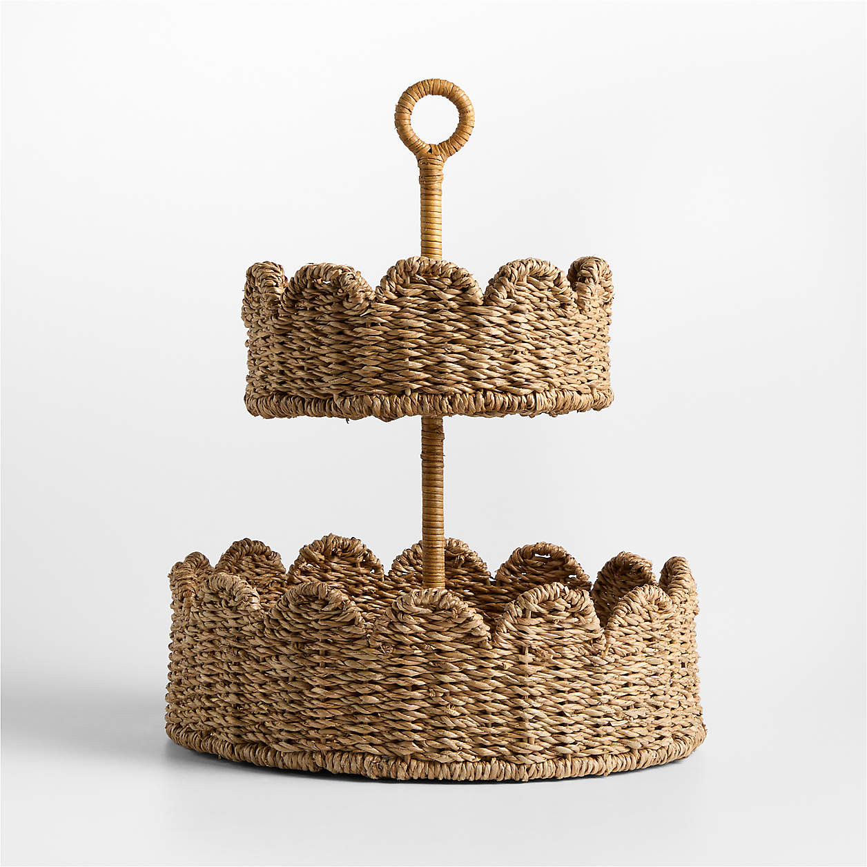 Scallop Natural Woven Fiber 2-Tier Fruit Basket | Crate & Barrel | Crate & Barrel