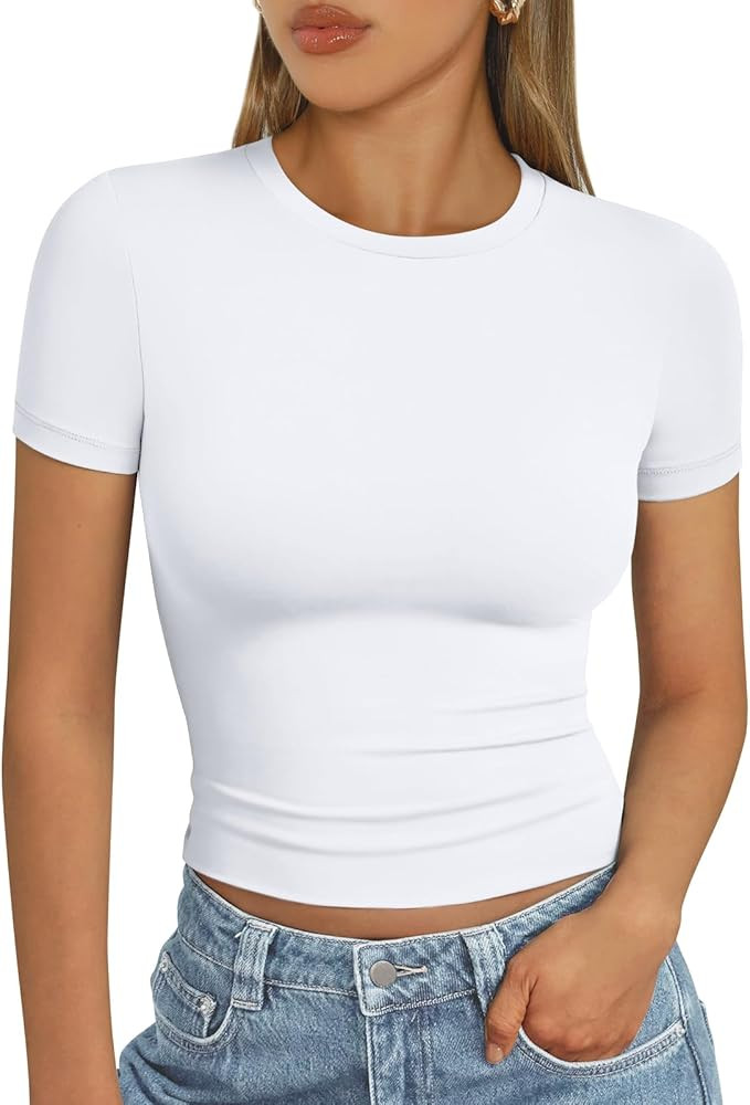 AUTOMET T Shirts Workout Tops Gym Crop Tops | Amazon (US)