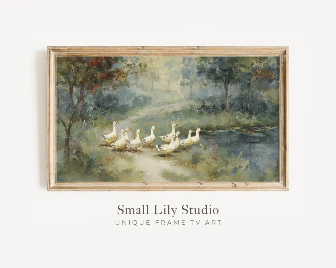 FRAME TV Art Ducks by a Pond, Spring Samsung Frame TV Art, Vintage Style Landscape Painting Sage ... | Etsy (Global)