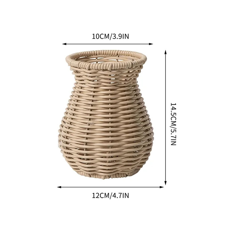 Woven Rattan Vase with Handles, Double Handle Wicker Pitcher Basket, Bohemian Decorative Vase for... | Walmart (US)