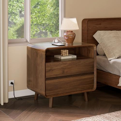 Nasonet Night Stand with Charger Station, Mid Century Modern Nightstand with 2 Drawers, Wood Beds... | Amazon (US)