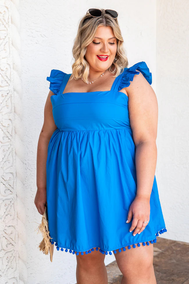 Across The Sea Blue Flutter Sleeve Mini Dress | Pink Lily