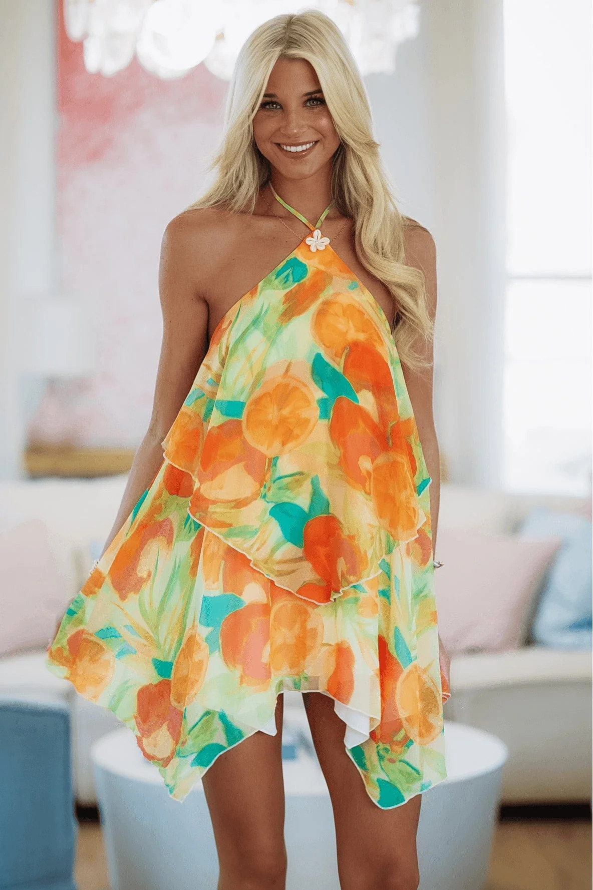 Sunset Cabana Mini Dress - Orange and Green | Hazel and Olive