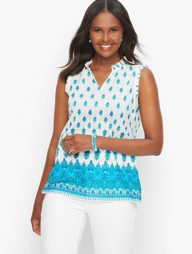 Ruffle Trim Shell - Foulard Border | Talbots