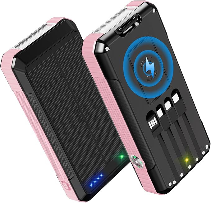 Solar Power Bank 49800mAh, Portable Charger with Built-in 4 Cables, 22.5W Fast Charging Solar Pan... | Amazon (US)