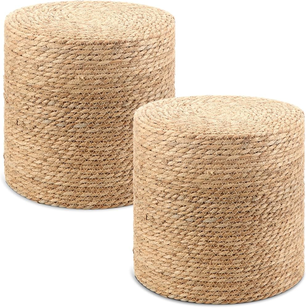 Barydat 2 Pcs Pouf Ottoman Natural Jute Rattan Pouf Hand Weave Round Ottoman Boho Footrest Stool ... | Amazon (US)