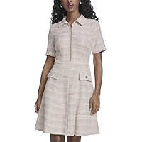 Tommy Hilfiger Womens Short Sleeve Collared Neck Boucle Knit Tweed Zipper Front Mini Dress | Amazon (US)