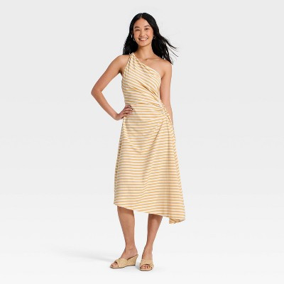 Women's Ruched Side Pleated Midi Dress - A New Day™ Yellow 2 | Target