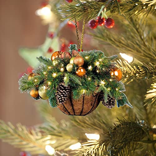Christmas Tree Ornaments, Christmas Hanging Basket Flower Ring Pendant Ornament for Christmas Tree Decoration, Decorated with Frosted Pine Cones, Car Rearview Mirror Pendant Crafts B | Amazon (US)