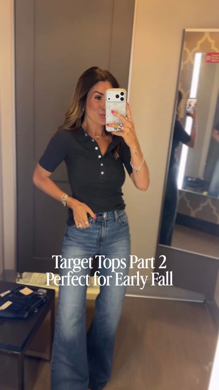 Comment WANT and I’ll send you the info to the looks seen here! These tops are awesome to transition right into early fall! These jeans are also AMAZING and viral for a reason- they come in 3 lengths! 👏🏼

#targetfashion #targetstyle #affordablestyle