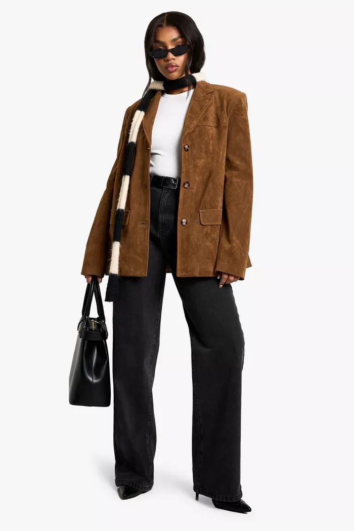 Vintage Look Faux Suede Oversized blazer | Boohoo.com (UK & IE)