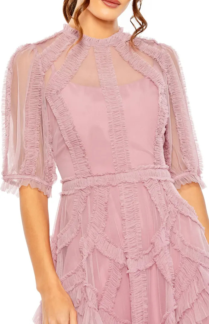 Puff Sleeve Ruffle Tulle Midi Dress | Nordstrom