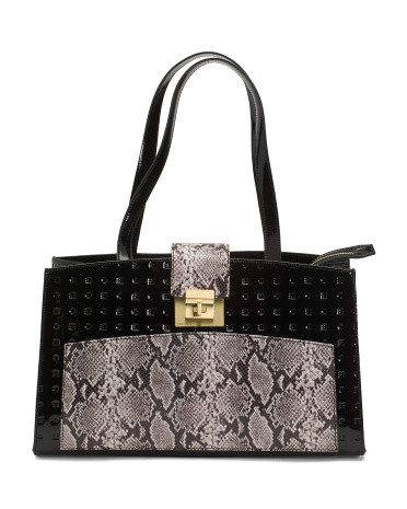 Made In Italy Patent Leather Tote With Front Snake Pocket | TJ Maxx