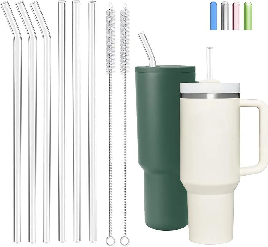 CteaTs Reusable Glass Straws Compatible with Stanley 40 Oz 30 Oz Cup Tumbler, Pack of 6 Clear Rep... | Amazon (US)
